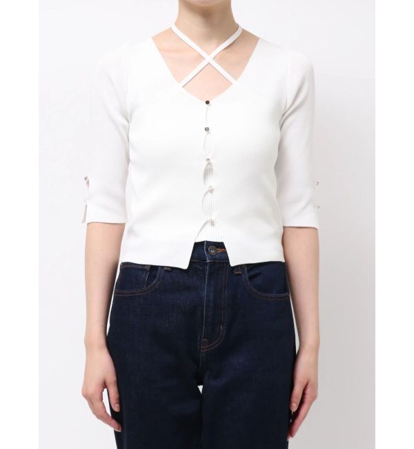 dazzlin「ハーフスリーブレイヤードカーデタイトトップス」|ニット・セーター|