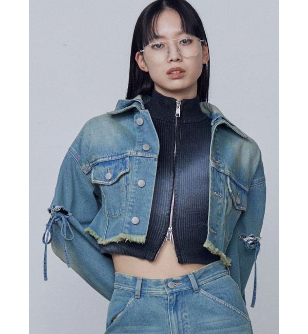 EMODA「カットスリーブフードデニムブルゾン」|ブルゾン・スタジャン|