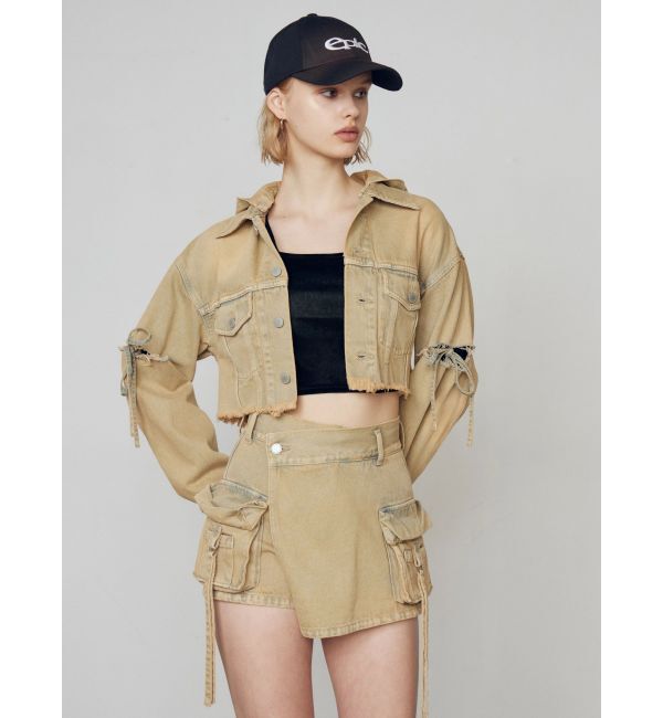 EMODA「カットスリーブフードデニムブルゾン」|ブルゾン・スタジャン|