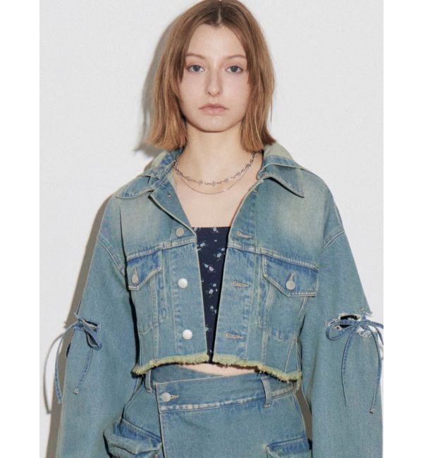 EMODA「カットスリーブフードデニムブルゾン」|ブルゾン・スタジャン|