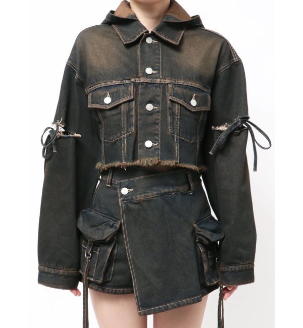 EMODA「カットスリーブフードデニムブルゾン」|ブルゾン・スタジャン|