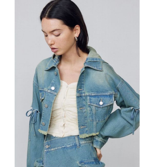 EMODA「カットスリーブフードデニムブルゾン」|ブルゾン・スタジャン|