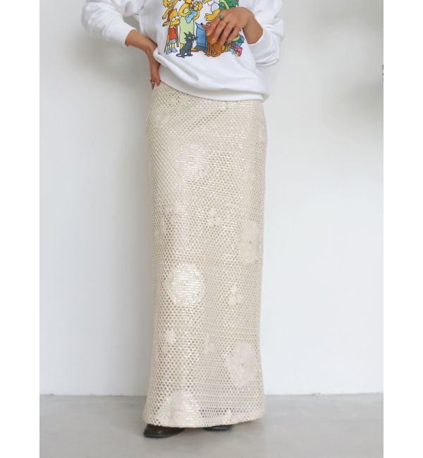 Ungrid「透かし編みスパンコールレイヤードスカート」|スカート|