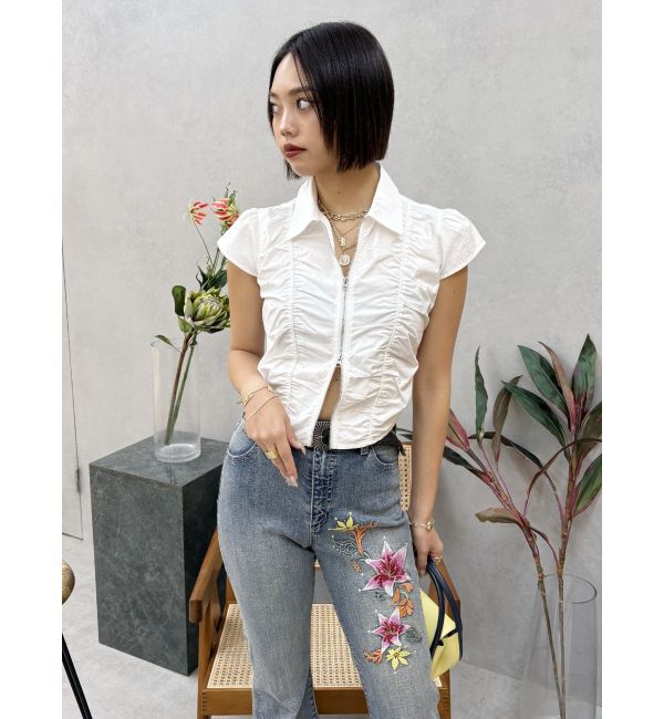 EVRIS「Embroideryフレアデニムパンツ」|デニム|