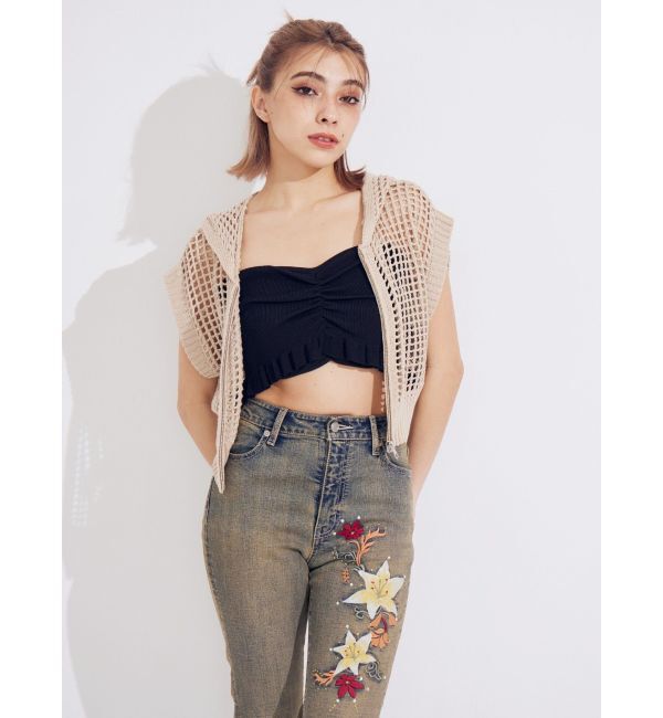 EVRIS「Embroideryフレアデニムパンツ」|デニム|