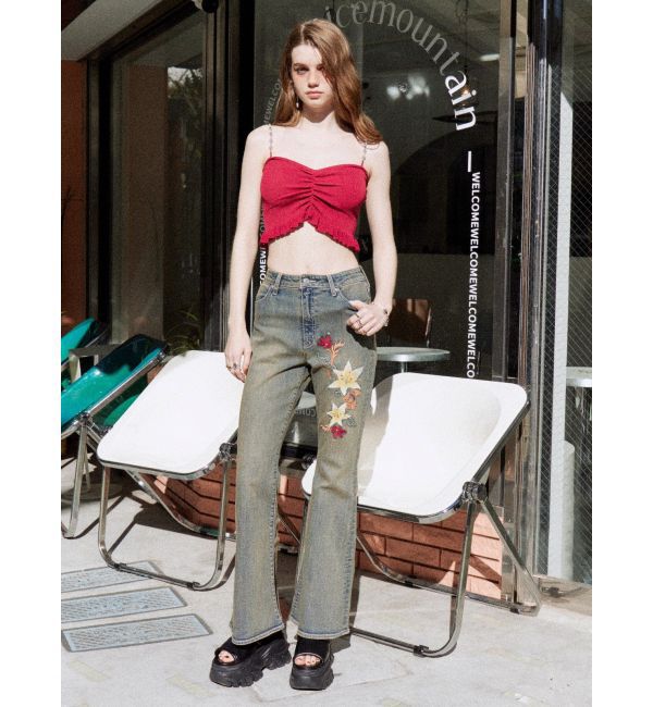 EVRIS「Embroideryフレアデニムパンツ」|デニム|