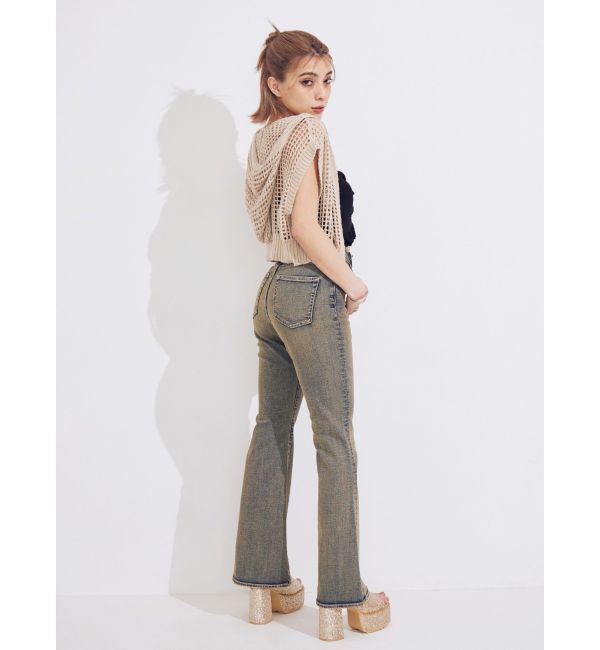 EVRIS「Embroideryフレアデニムパンツ」|デニム|