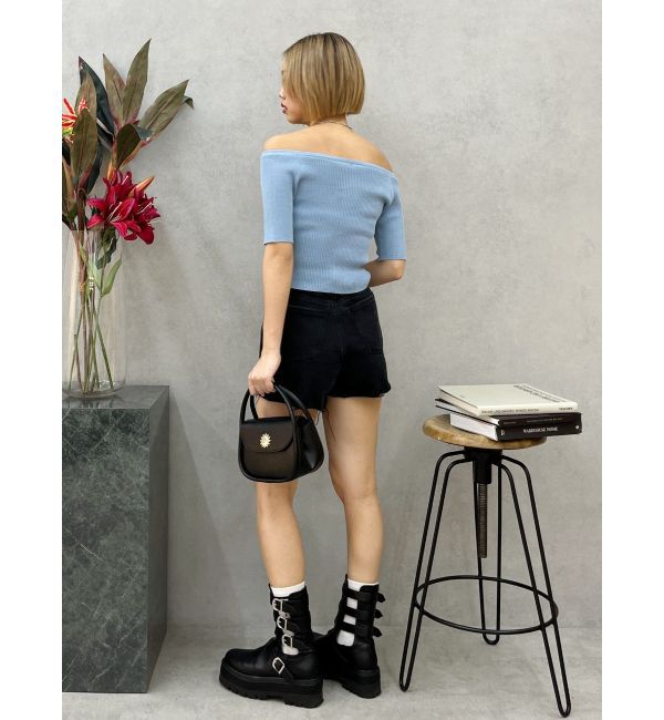 EVRIS「フロントジップハーフスリーブオフショルトップス」|Tシャツ・カットソー|