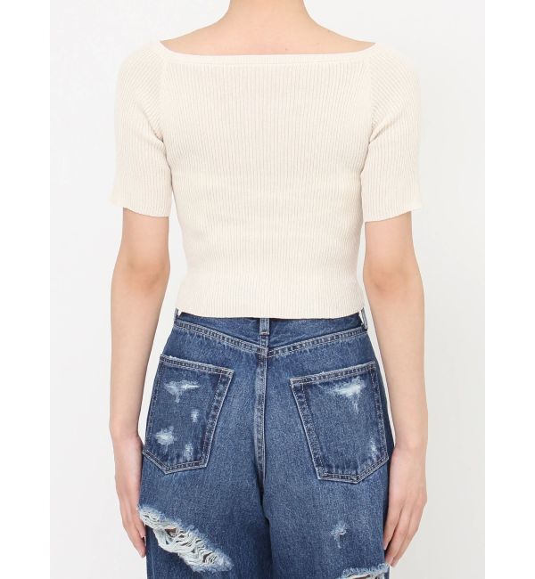 EVRIS「フロントジップハーフスリーブオフショルトップス」|Tシャツ・カットソー|