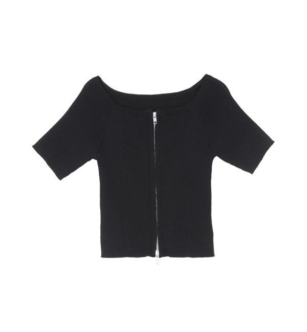 EVRIS「フロントジップハーフスリーブオフショルトップス」|Tシャツ・カットソー|