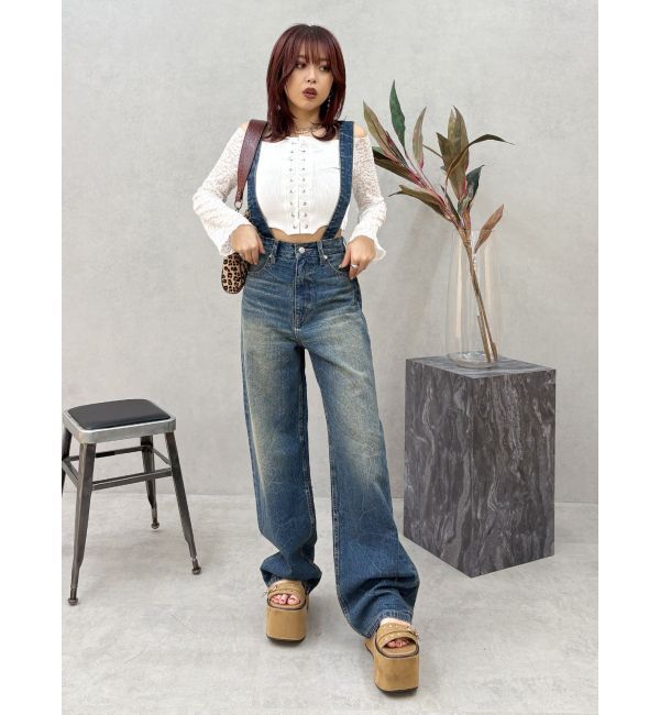 EVRIS「2WAYサロペットワイドデニムパンツ」|デニム|