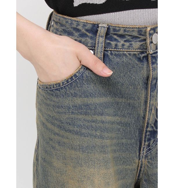 EVRIS「ハイダメージワイドデニムパンツ」|デニム|