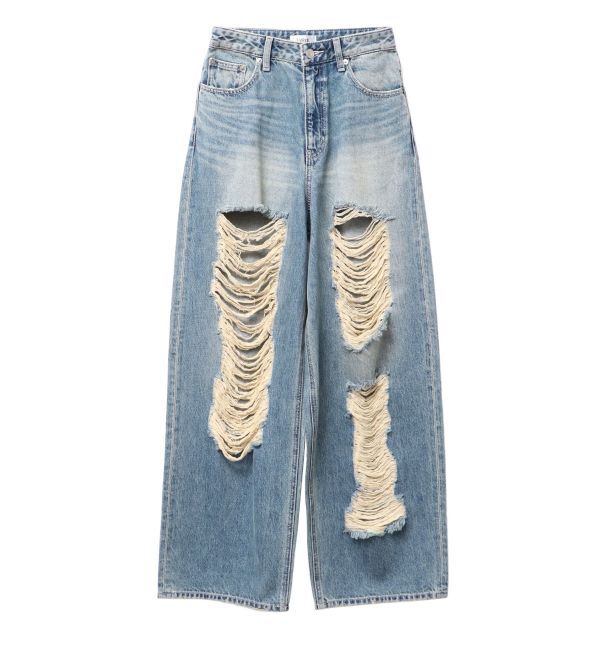 EVRIS「ハイダメージワイドデニムパンツ」|デニム|