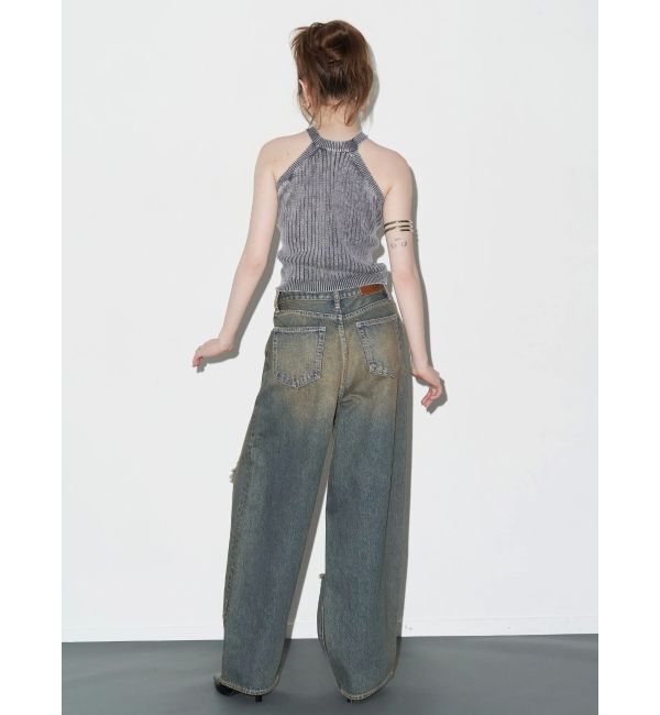 EVRIS「ハイダメージワイドデニムパンツ」|デニム|