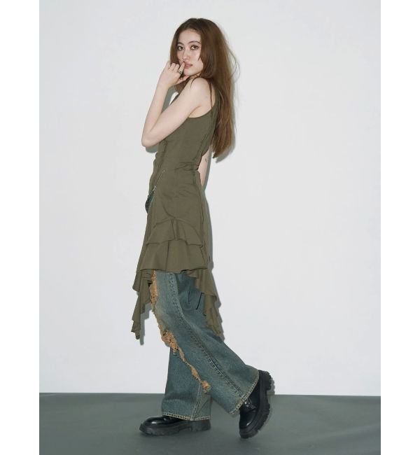 EVRIS「ハイダメージワイドデニムパンツ」|デニム|