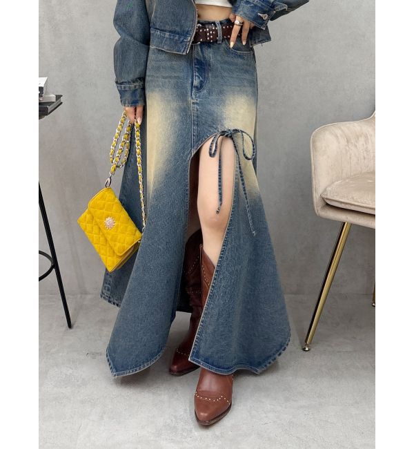 EVRIS「グラデーションスリットロングデニムスカート【セットアップ着用可能】」|スカート|ブルー