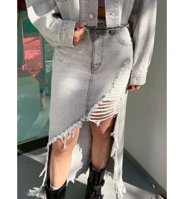 EVRIS「ダメージスリットロングデニムスカート【セットアップ着用可能】」|スカート|