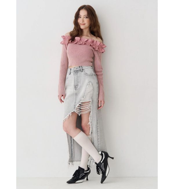 EVRIS「ダメージスリットロングデニムスカート【セットアップ着用可能】」|スカート|