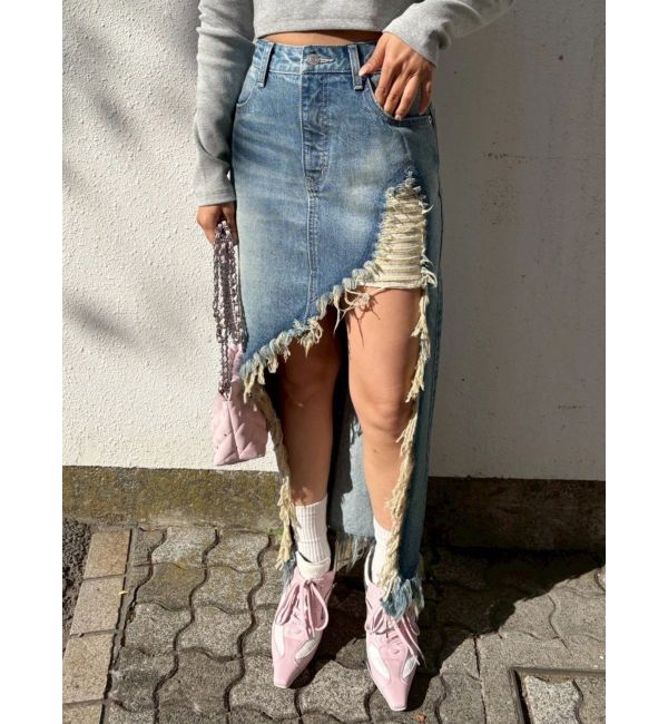 EVRIS「ダメージスリットロングデニムスカート【セットアップ着用可能】」|スカート|