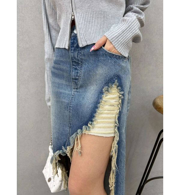 EVRIS「ダメージスリットロングデニムスカート【セットアップ着用可能】」|スカート|