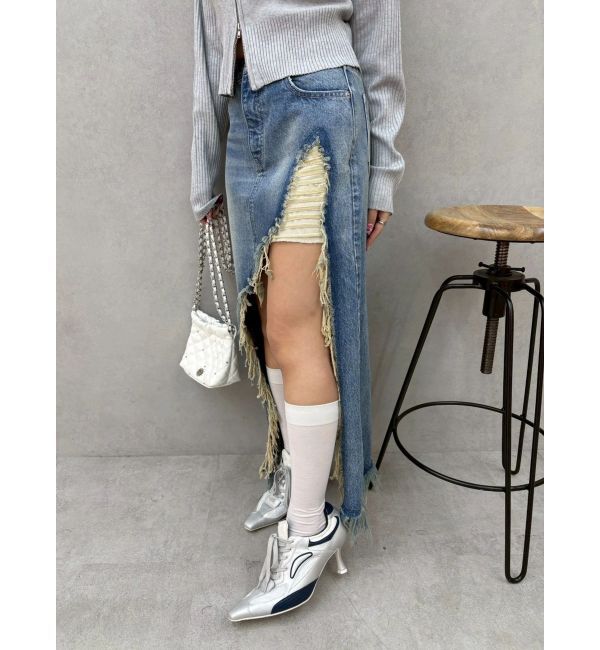 EVRIS「ダメージスリットロングデニムスカート【セットアップ着用可能】」|スカート|