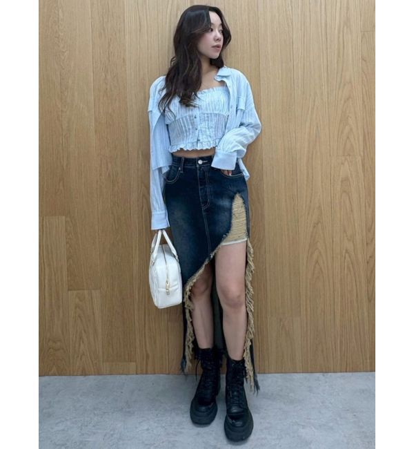 EVRIS「ダメージスリットロングデニムスカート【セットアップ着用可能】」|スカート|