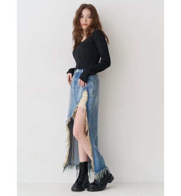 EVRIS「ダメージスリットロングデニムスカート【セットアップ着用可能】」|スカート|