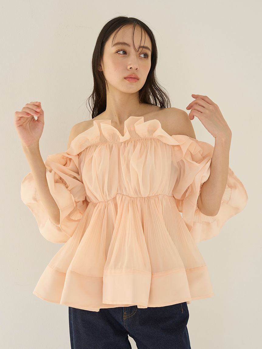 SNIDEL「ボリュームギャザーフリルチュニック」|シャツ・ブラウス|