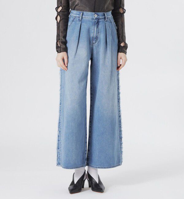  「サイドフリンジワイドデニム」|デニム|サックスブルー4