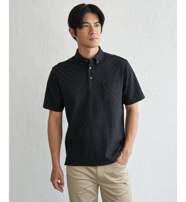 IKKA LOUNGE「冷感リンクスジャカード市松ポロシャツ」|Tシャツ・カットソー|ブラック