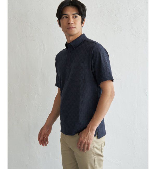 IKKA LOUNGE「冷感リンクスジャカード市松ポロシャツ」|Tシャツ・カットソー|ネイビーブルー