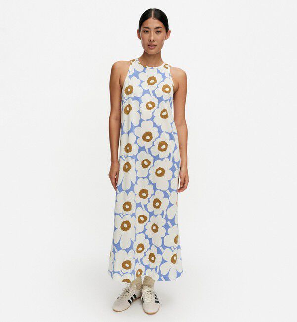 Marimekko「【フィンランド・アジア限定】Sh Erilainen Unikko ワンピース」|ワンピース|ﾎﾜｲﾄ&times;ﾌﾞﾙｰ&times;ﾌﾞﾗｳﾝ