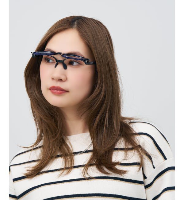  「新構造・跳ね上げ式 メガネ | FLIP UP フリップアップ | 軽量 伊達メガネ 度付き 度なし レンズ交換券付」|メガネ|ネイビー2