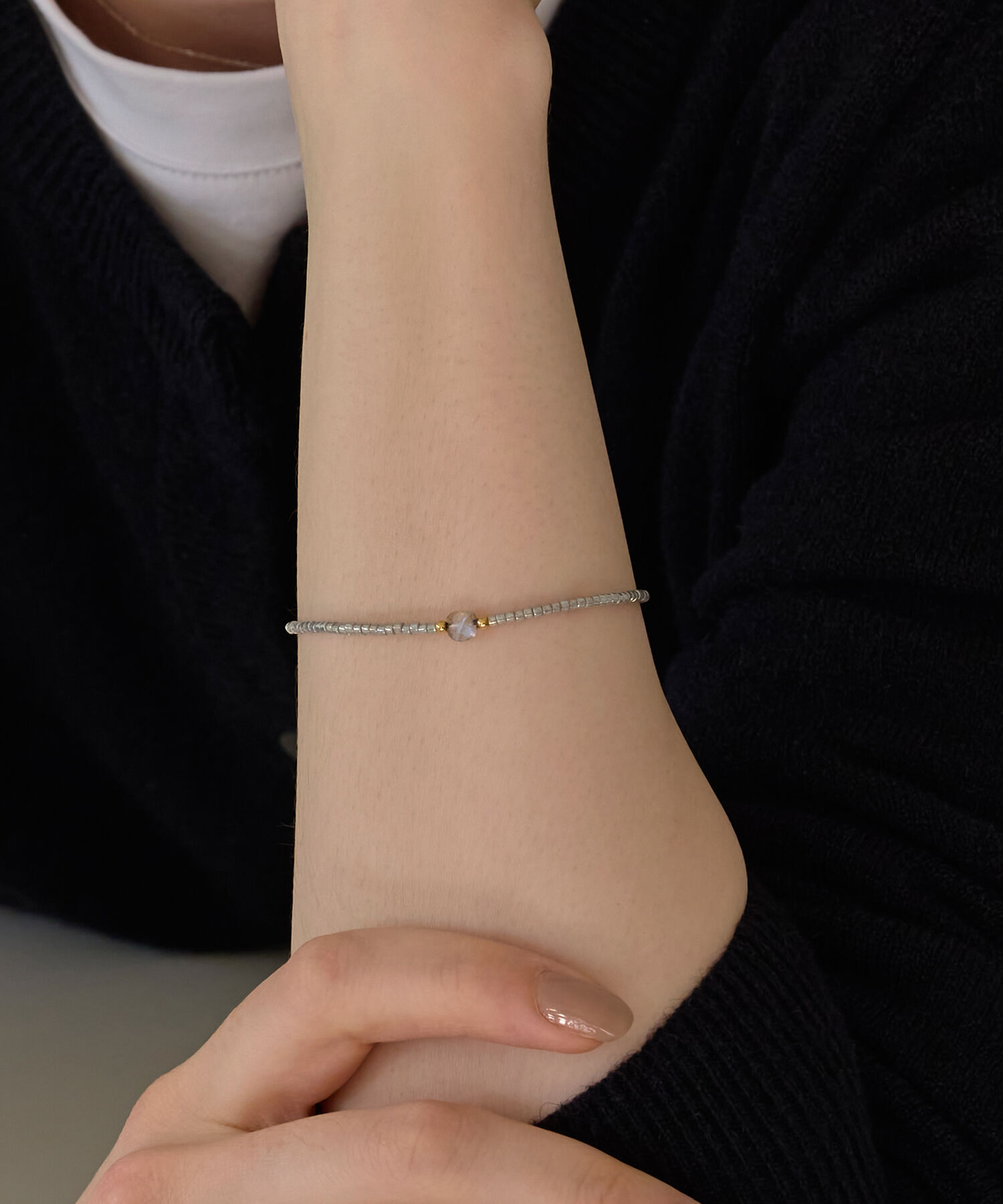 Phoebe「ストーンコードブレスレット　グレー/天然石」|ブレスレット・バングル|