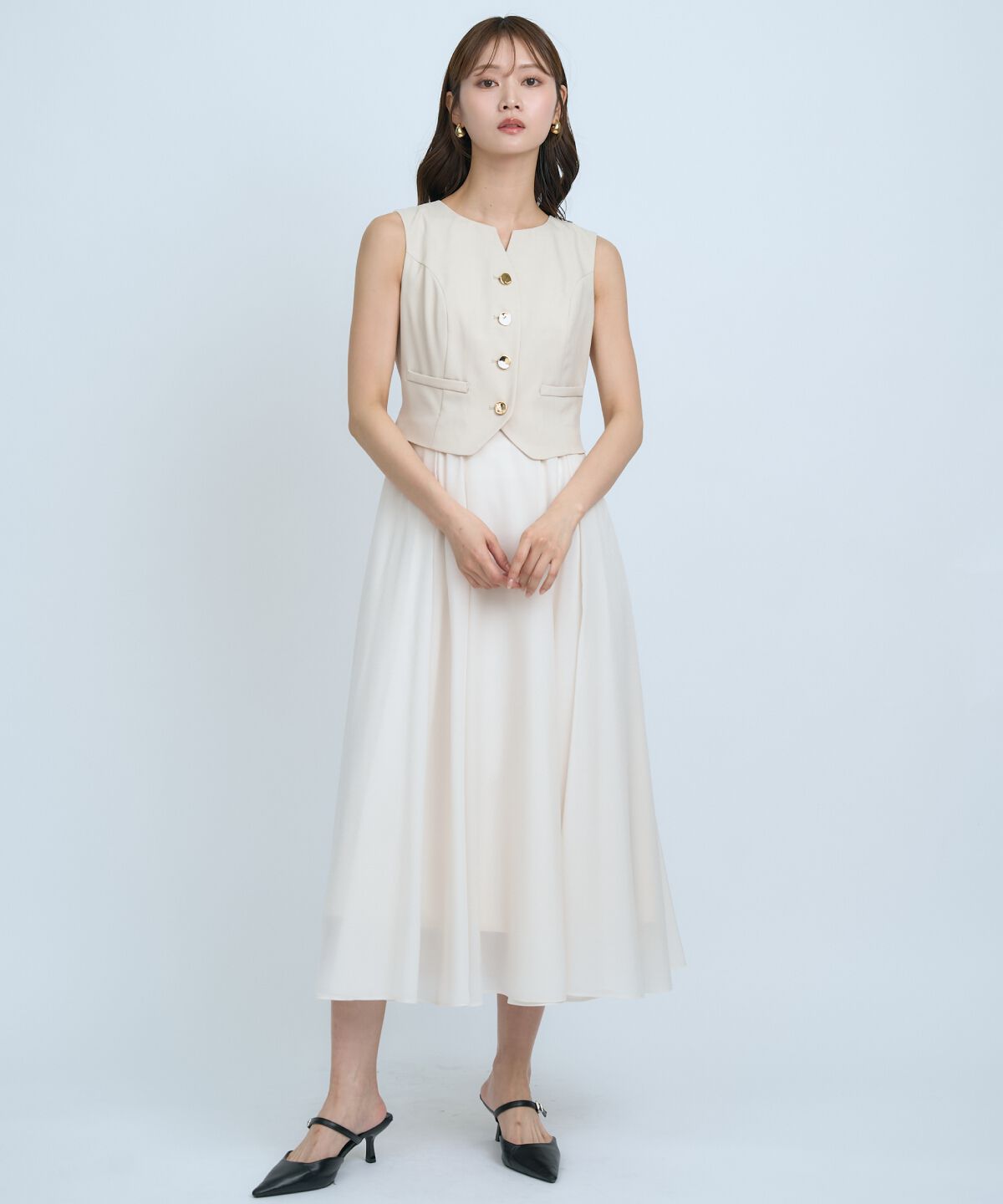 アンドクチュール「ショートジレレイヤードワンピース」|ワンピース|