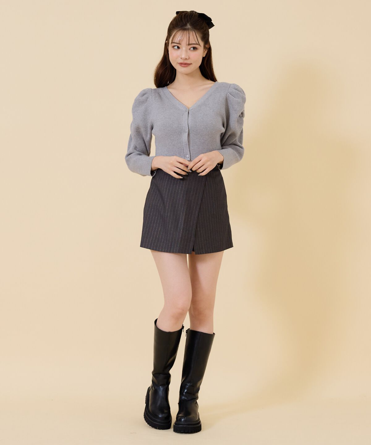 REDYAZEL「ボリュームショルダーリブカーディガン」|カーディガン|