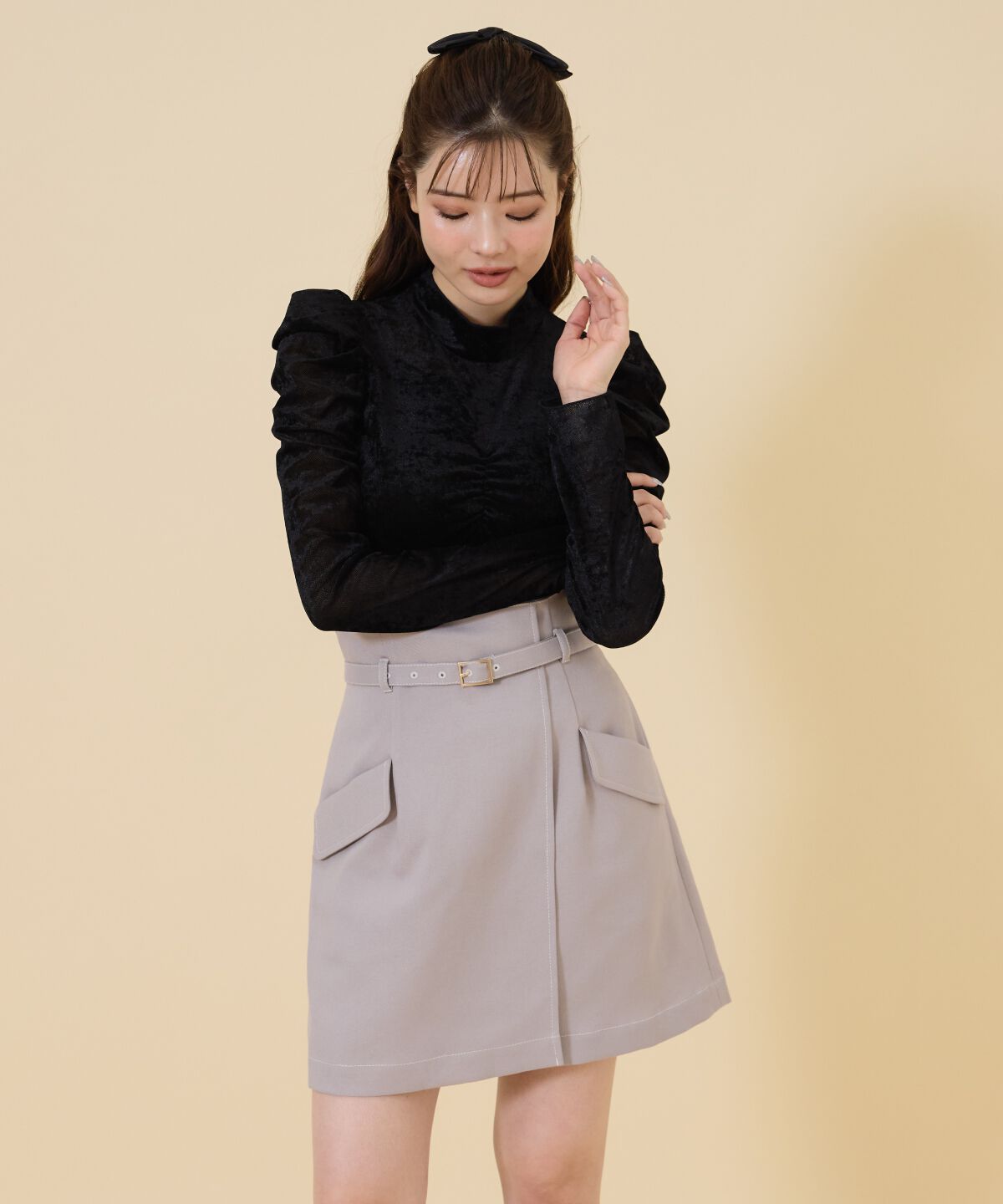 REDYAZEL「ベルティッドウーリッシュミニスカート」|台形|