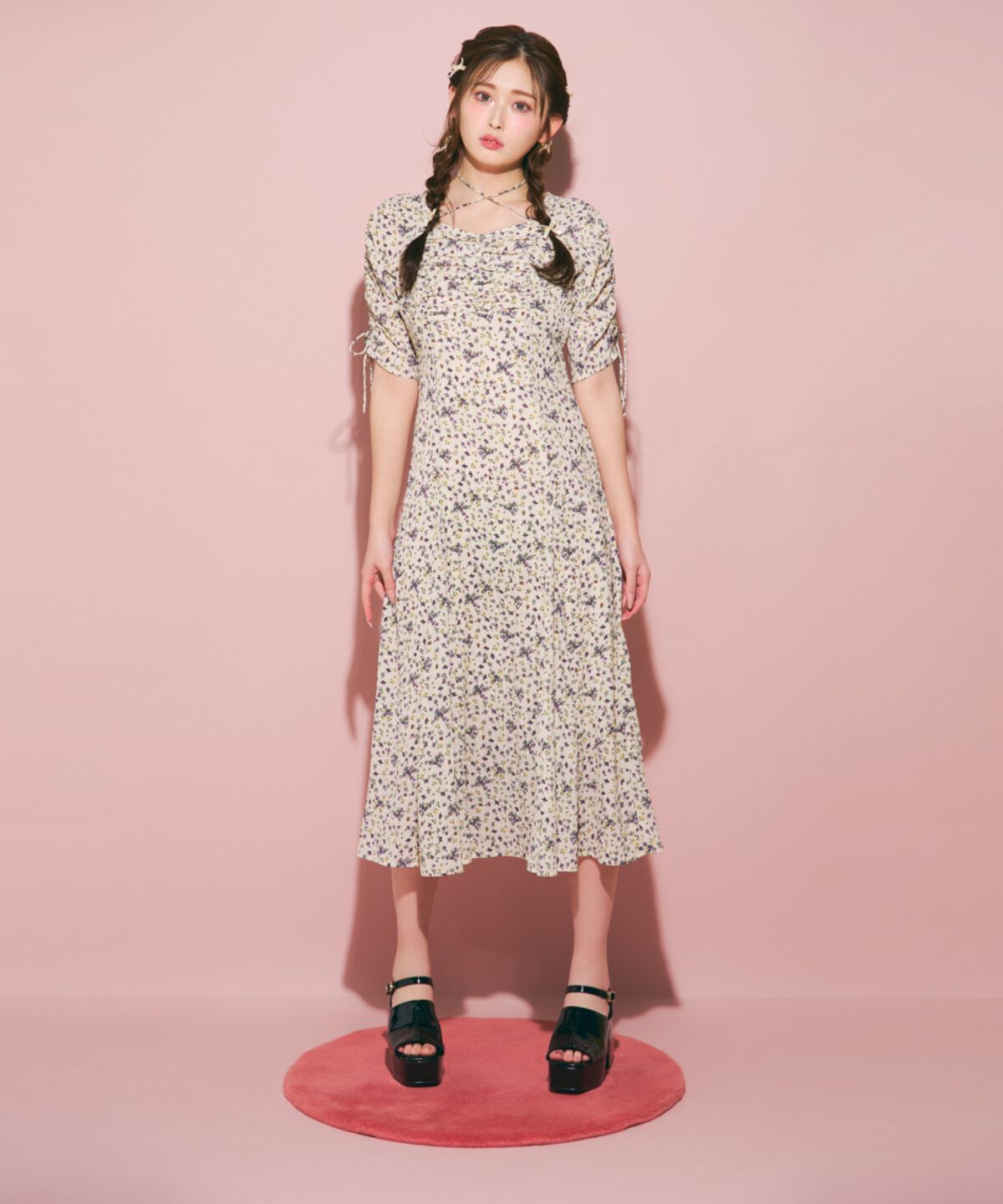 REDYAZEL「フラワープリントシャーリングワンピース」|ワンピース|