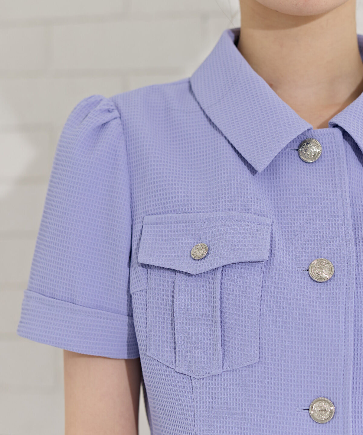 REDYAZEL「エンブレムボタンワッフルシャツワンピース」|ワンピース|