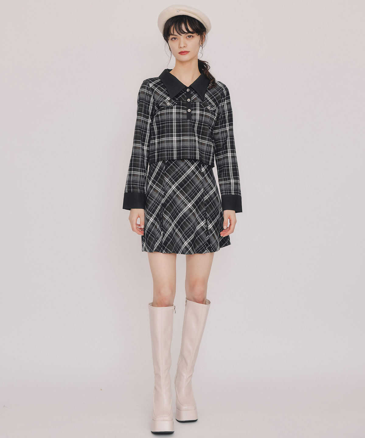 REDYAZEL「バイアスチェックショートブラウス&times;プリーツミニスカートセットアップ」|ワンピース|