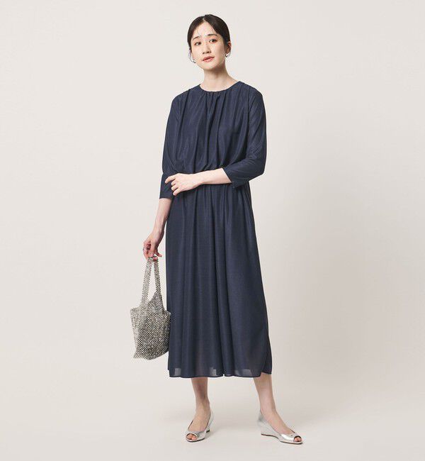UNITED ARROWS「ギャザー ドレープ ワンピース ‐ウォッシャブル‐」|ワンピース|NAVY