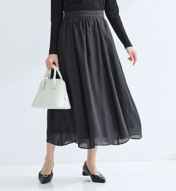 UNITED ARROWS green label relaxing「［size SHORTあり］エアリーギャザー スカート」|フレア|NAVY