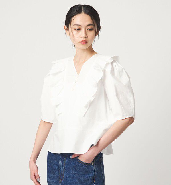 EMMEL REFINES「＜EMMEL REFINES＞EM タックフリル 5スリーブ ブラウス」|シャツ・ブラウス|