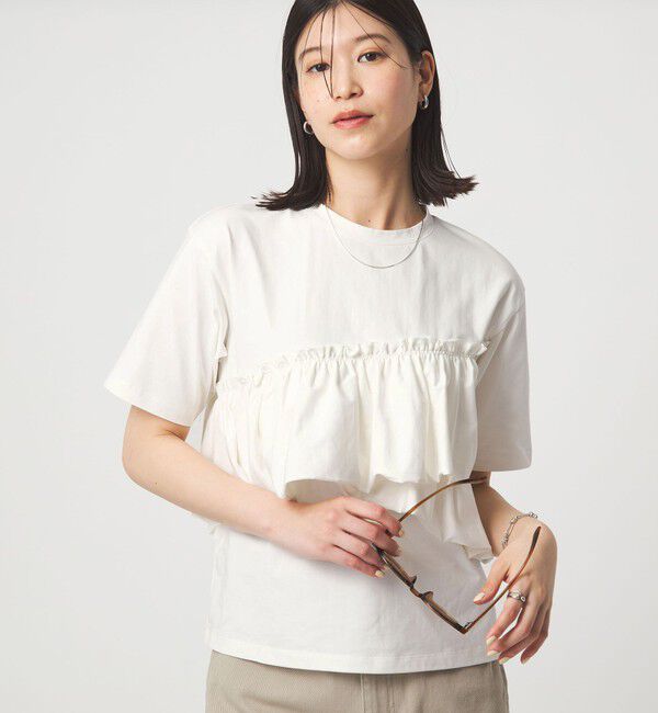UNITED ARROWS green label relaxing「【WEB限定】＜at ease＞フリル カットソー 接触冷感 UVカット 遮熱」|Tシャツ・カットソー|WHITE