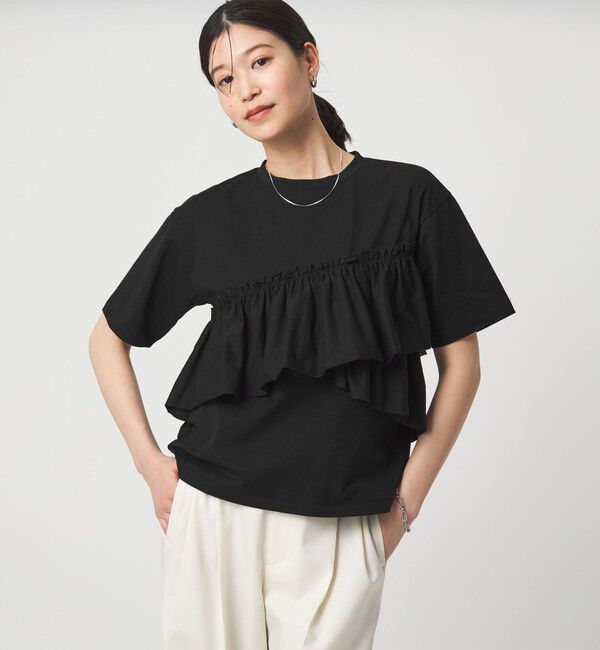UNITED ARROWS green label relaxing「【WEB限定】＜at ease＞フリル カットソー 接触冷感 UVカット 遮熱」|Tシャツ・カットソー|BLACK