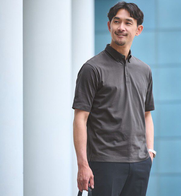 UNITED ARROWS green label relaxing「【WEB限定】JUST fit デイリー ドライ ボタンダウン 半袖 ポロシャツ -吸水速乾・抗菌-」|ポロシャツ|DK.GRAY