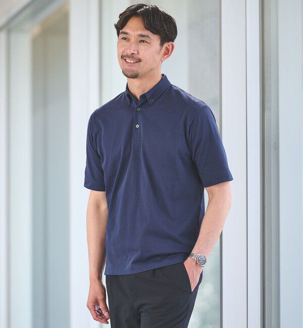UNITED ARROWS green label relaxing「【WEB限定】JUST fit デイリー ドライ ボタンダウン 半袖 ポロシャツ -吸水速乾・抗菌-」|ポロシャツ|NAVY