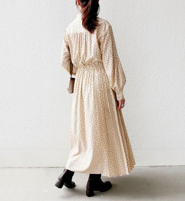 SHIPS for women「〈手洗い可能〉ドット / 花柄 バンドカラー サイド プリーツ ワンピース」|ワンピース|