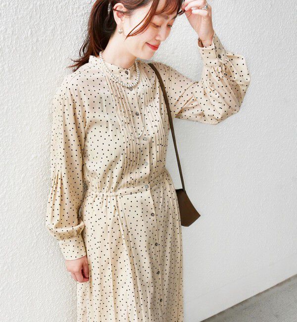 SHIPS for women「〈手洗い可能〉ドット / 花柄 バンドカラー サイド プリーツ ワンピース」|ワンピース|