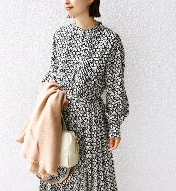 SHIPS for women「〈手洗い可能〉ドット / 花柄 バンドカラー サイド プリーツ ワンピース」|ワンピース|